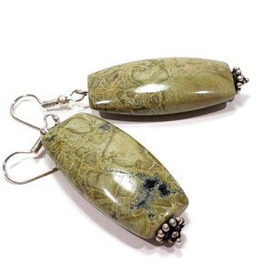 Semi Precious Earrings Green Agate Pierced
